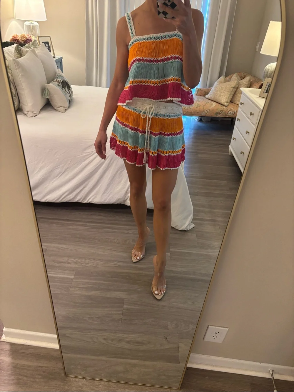 🧡 My Beachy Side Handmade Crochet Fringe Set — Top (M) / Skirt (S)